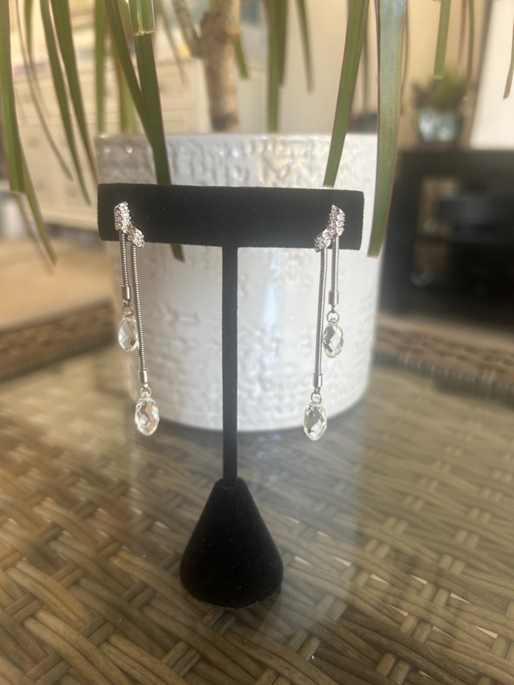 Silver Crystal Drop Dangle Earrings - Elegant Women Jewelry